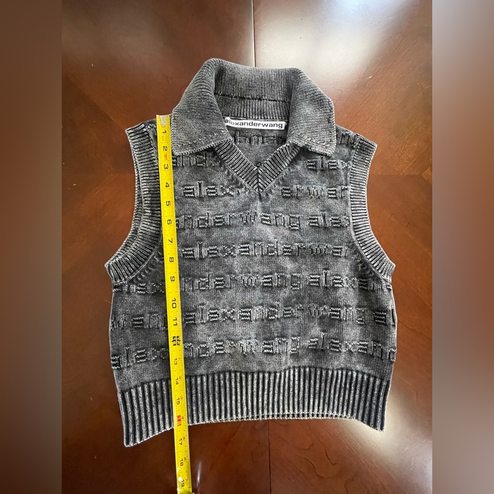 Alexander Wang Logo Knit Cropped Vest Collared Gray Size S - Picture 3 of 7
